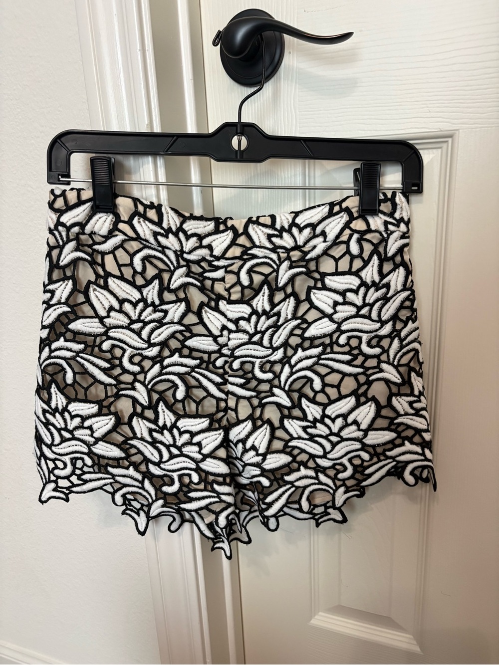 Alice + Olivia Black and White Floral Lace Overlay Skort